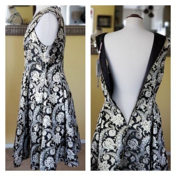 Ted Baker Ornate Paisley V-Neck Metallic Sleeveless Fit N Flare Dress - Picture 2 of 10